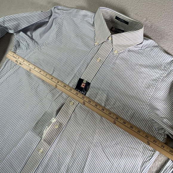 Chaps Dress Shirt Mens 16 32/33 Blue Stripe Wrinkle Free Oxford Long Sleeve FLAW - Picture 8 of 14